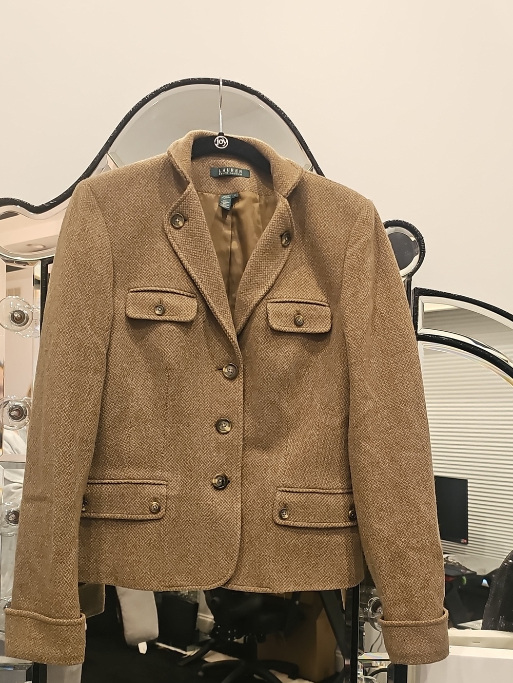 Lauren Ralph Lauren Tan Herringbone Wool-Blend Blazer